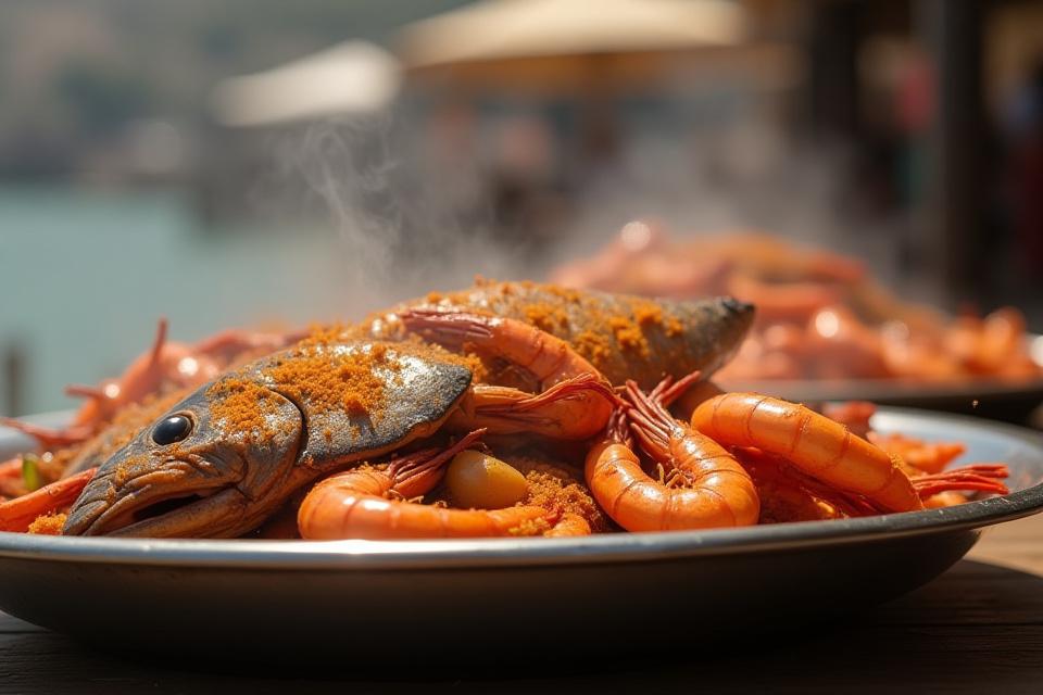 مأكولات بحرية طازجة في مطعم شعبي